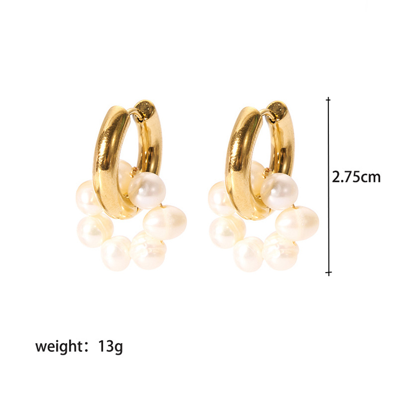 1 Par Estilo Francés Estilo Británico Ronda Enchapado Acero Inoxidable 201 Perlas De Agua Dulce Chapados en oro de 18k Aretes display picture 1