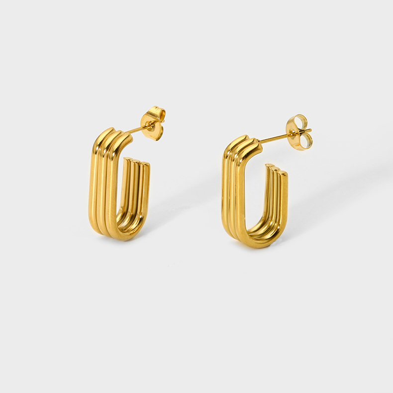 1 Pair Classic Style Solid Color Asymmetrical Plating 201 Stainless Steel 18K Gold Plated Drop Earrings display picture 1