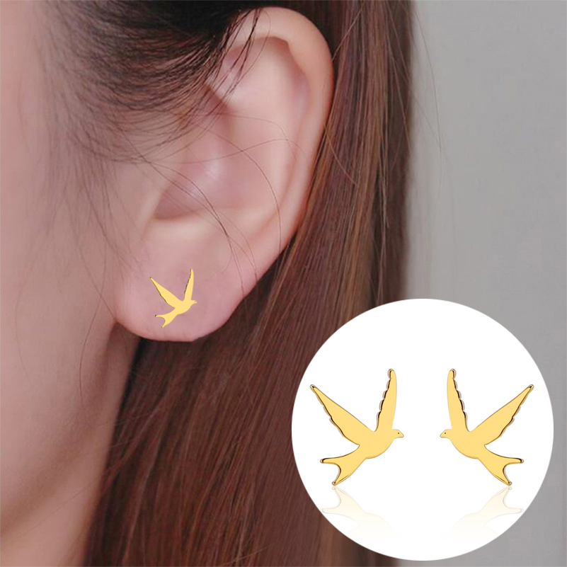 1 Pair Retro Simple Style Animal Bird Polishing Plating Stainless Steel 18k Gold Plated Ear Studs display picture 7
