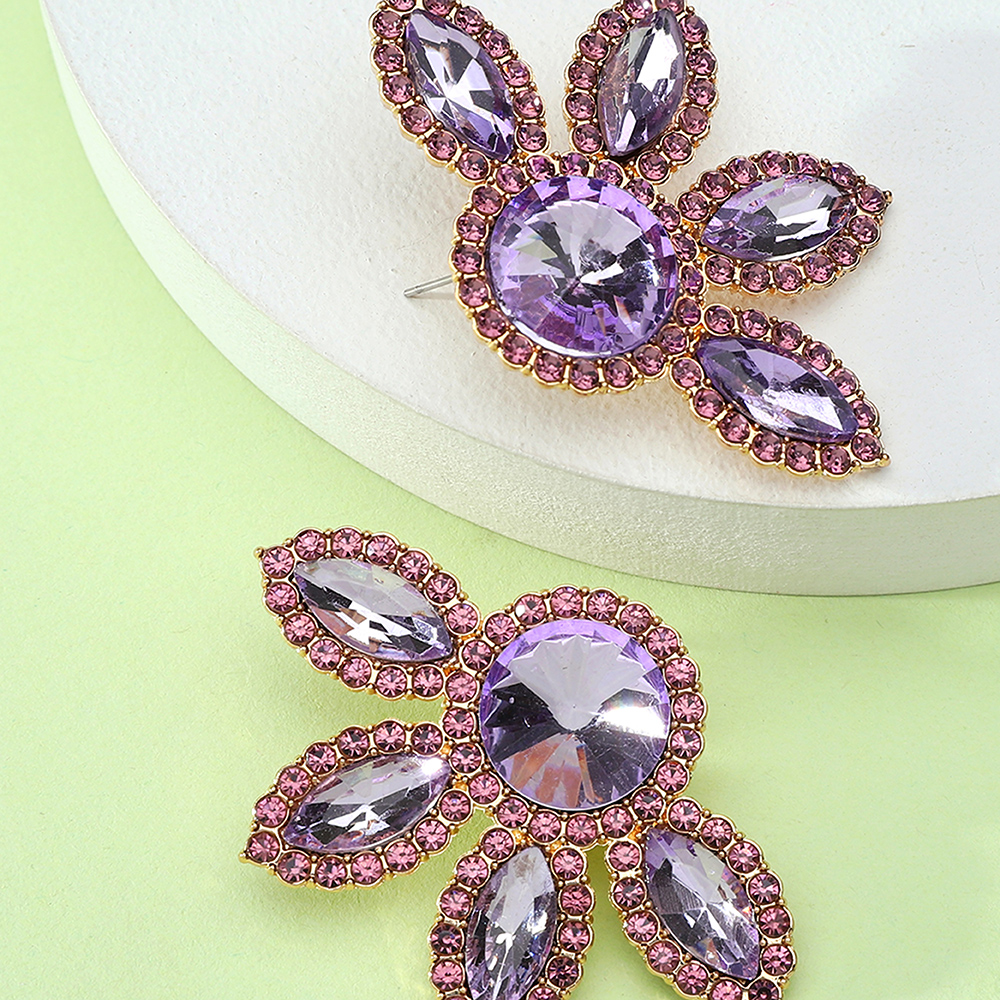 1 Pair Glam Flower Inlay Alloy Rhinestones Glass Ear Studs display picture 3
