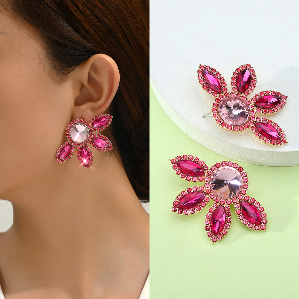 1 Pair Glam Flower Inlay Alloy Rhinestones Glass Ear Studs display picture 4