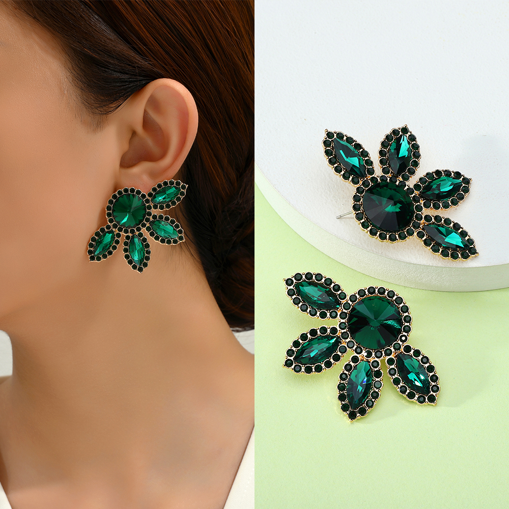 1 Pair Glam Flower Inlay Alloy Rhinestones Glass Ear Studs display picture 5