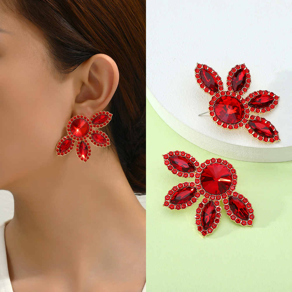 1 Pair Glam Flower Inlay Alloy Rhinestones Glass Ear Studs display picture 6