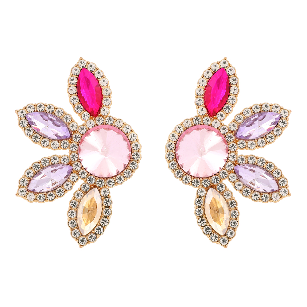 1 Pair Glam Flower Inlay Alloy Rhinestones Glass Ear Studs display picture 2
