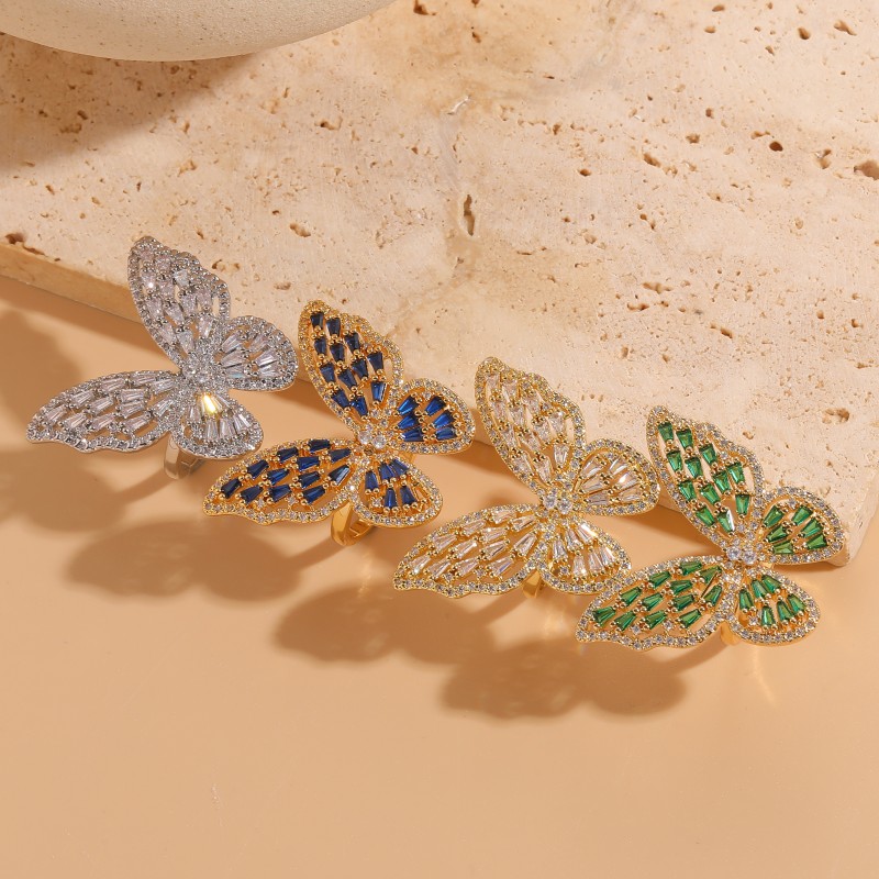 Elegant Classic Style Butterfly Copper Asymmetrical Plating Inlay Zircon 14k Gold Plated Open Rings display picture 2