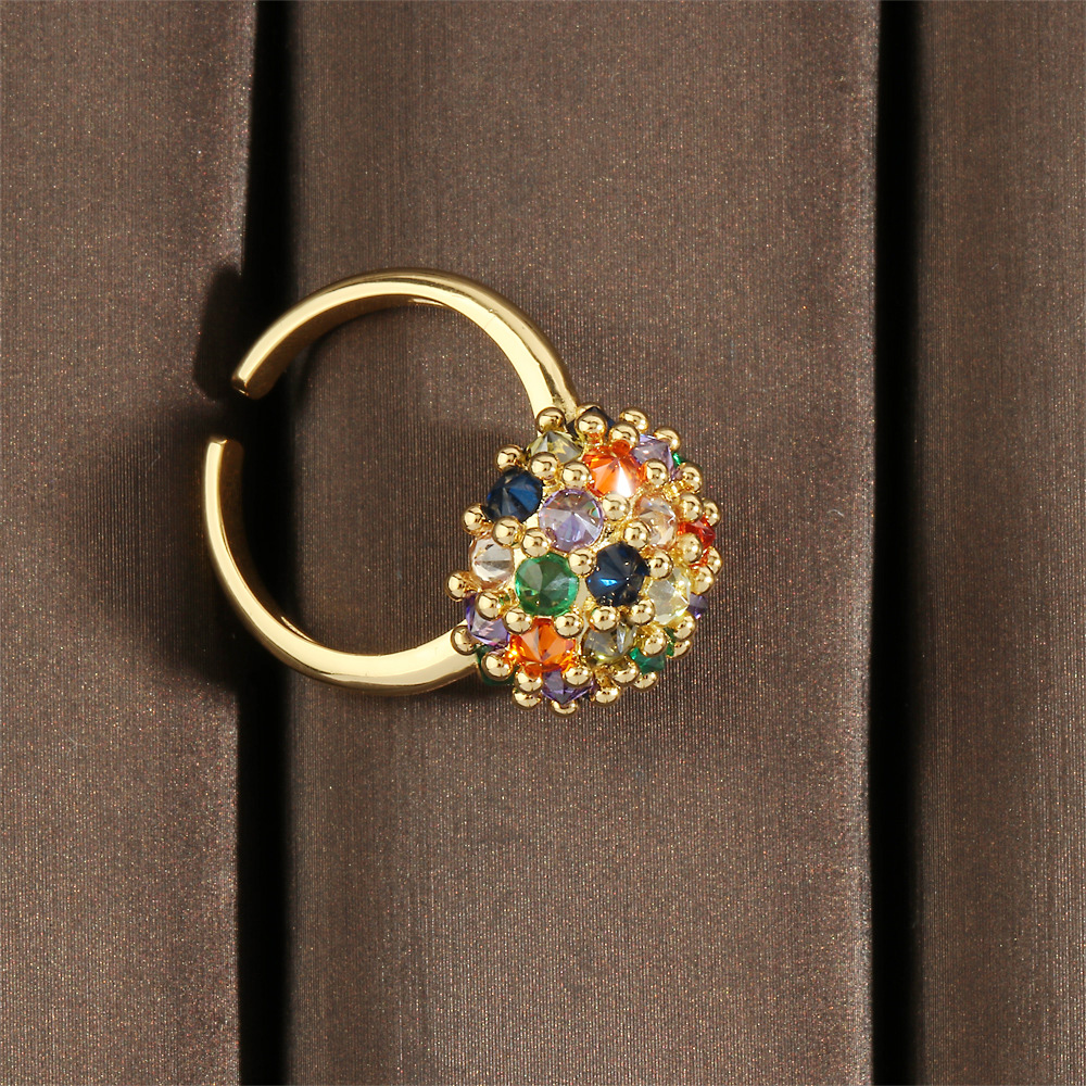 Glänzend C-form Runden Kupfer 18 Karat Vergoldet Zirkon Ringe Ohrringe Halskette In Masse display picture 5
