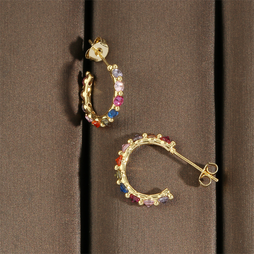 Glänzend C-form Runden Kupfer 18 Karat Vergoldet Zirkon Ringe Ohrringe Halskette In Masse display picture 6