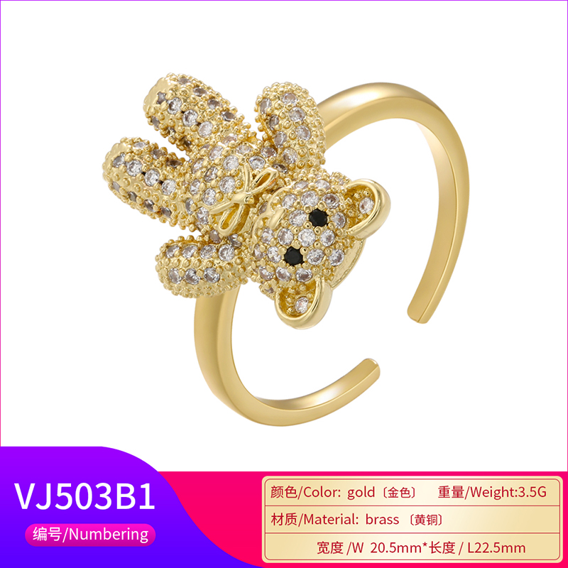 Elegant Bear Copper Plating Inlay Zircon 18k Gold Plated Open Rings display picture 11