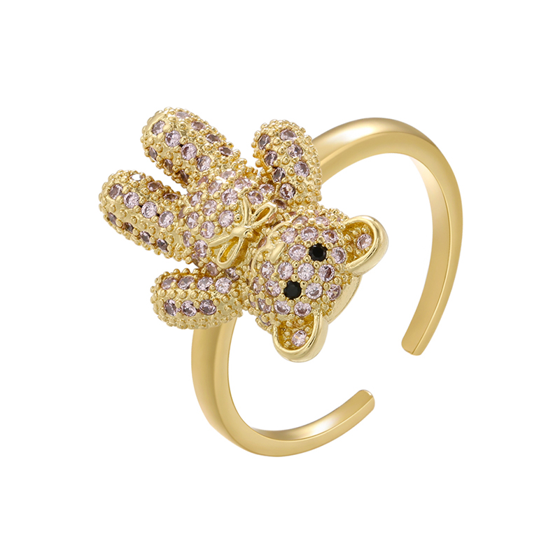 Elegant Bear Copper Plating Inlay Zircon 18k Gold Plated Open Rings display picture 9