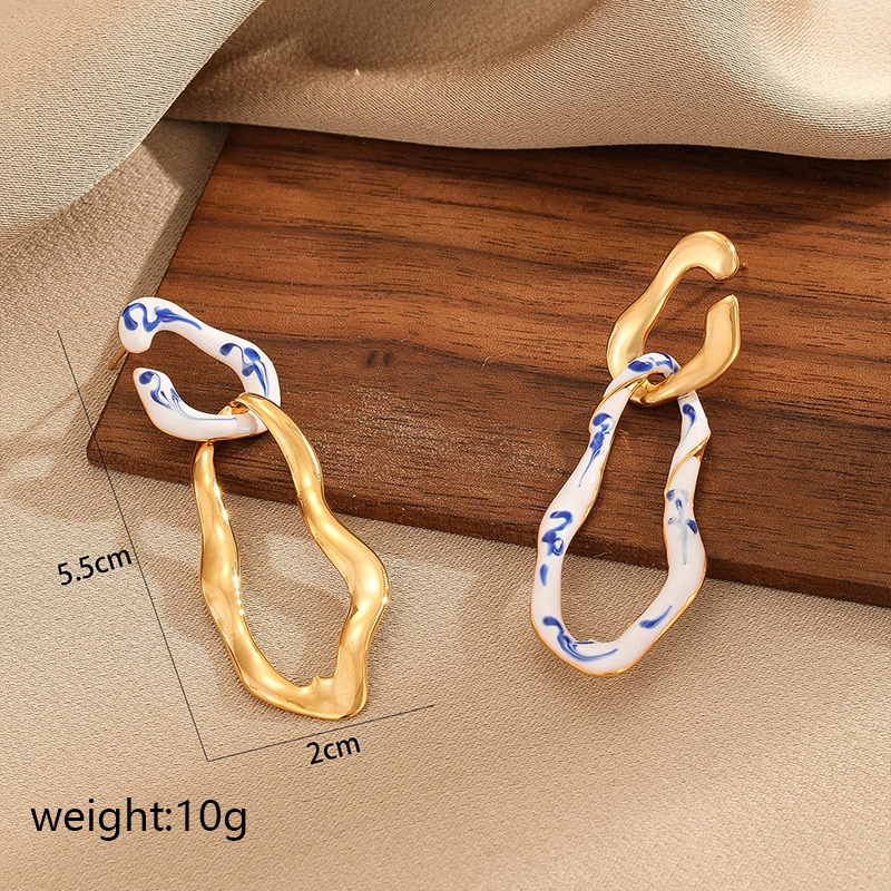 1 Pair Elegant Novelty Irregular Enamel Copper Drop Earrings display picture 2