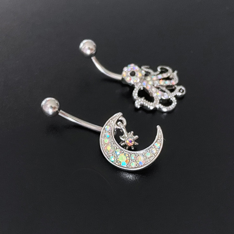 Novelty Streetwear Animal Moon Stainless Steel Plating Inlay Rhinestones White Gold Plated Belly Ring display picture 3