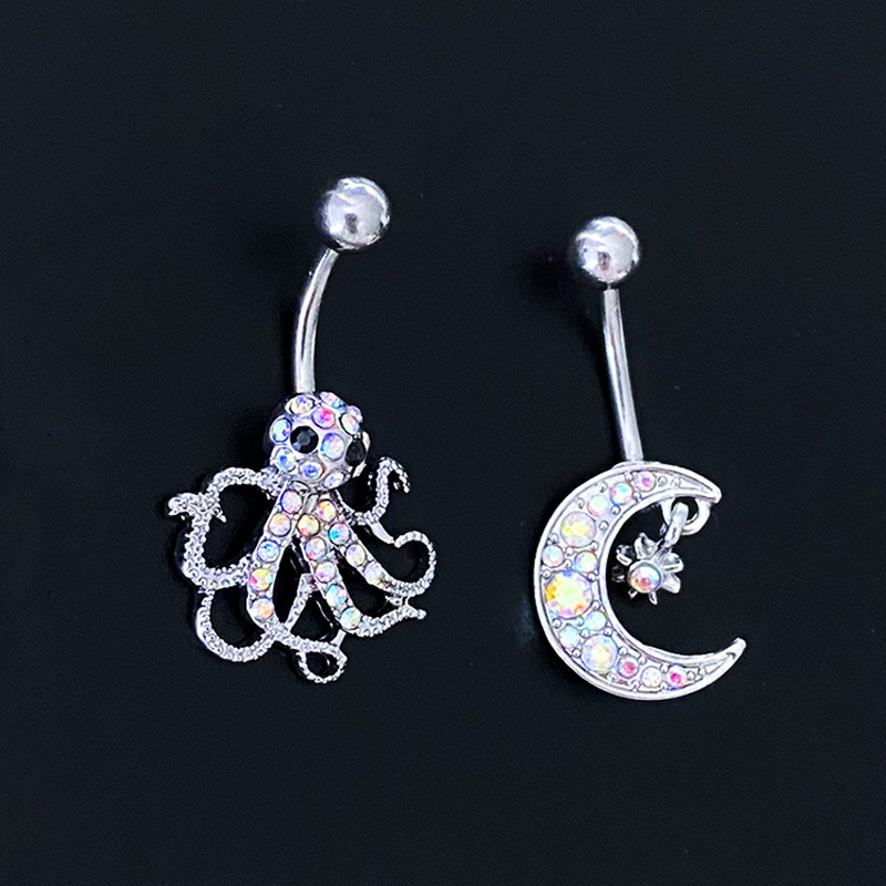 Novelty Streetwear Animal Moon Stainless Steel Plating Inlay Rhinestones White Gold Plated Belly Ring display picture 1