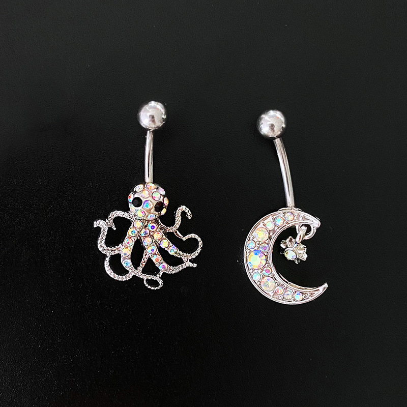 Novelty Streetwear Animal Moon Stainless Steel Plating Inlay Rhinestones White Gold Plated Belly Ring display picture 5