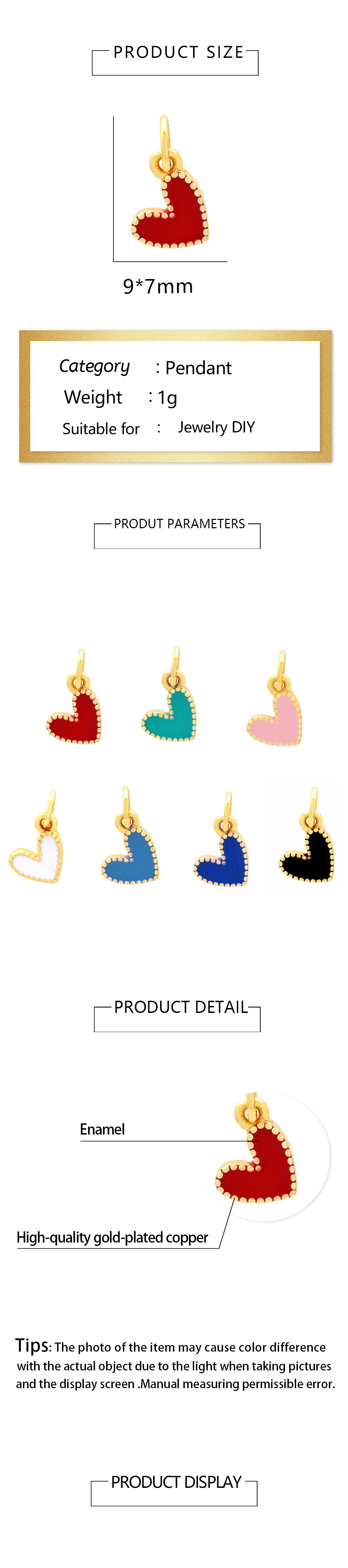 Romantic Sweet Heart Shape Copper Enamel Plating 18k Gold Plated Charms display picture 1