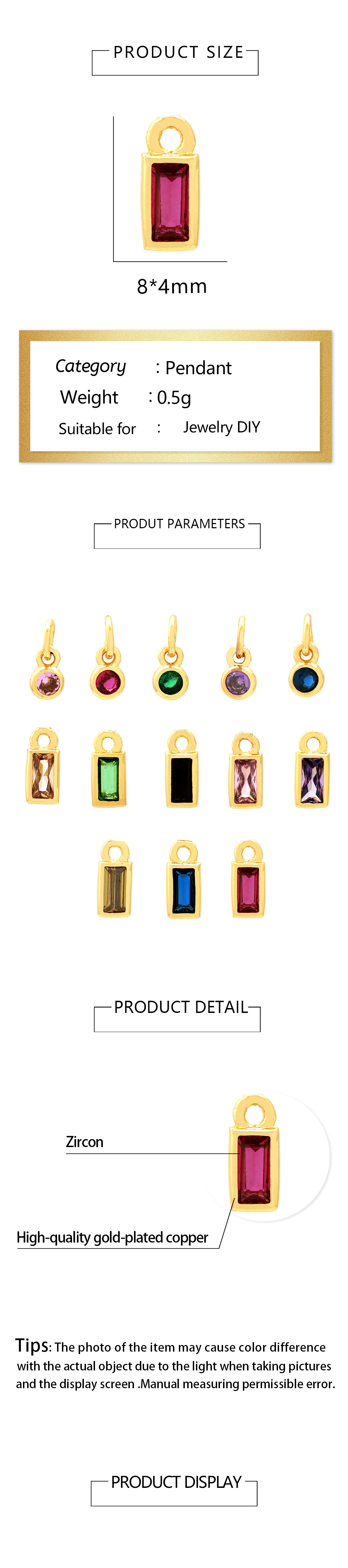 Casual Simple Style Round Rectangle Copper Plating Inlay Zircon 18k Gold Plated Charms display picture 1
