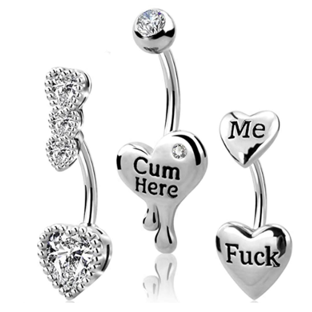 Exaggerated Punk Heart Shape Stainless Steel Copper Plating Inlay Zircon White Gold Plated Belly Ring display picture 5