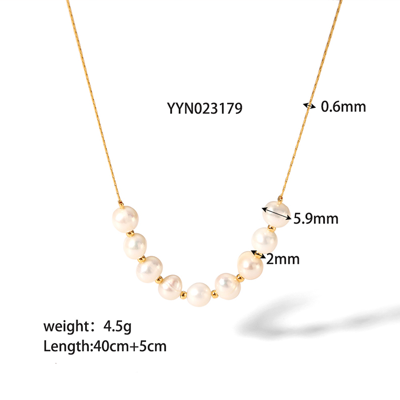 304 Stainless Steel Freshwater Pearl 18K Gold Plated Lady Korean Style Plating Geometric Bracelets Necklace display picture 3