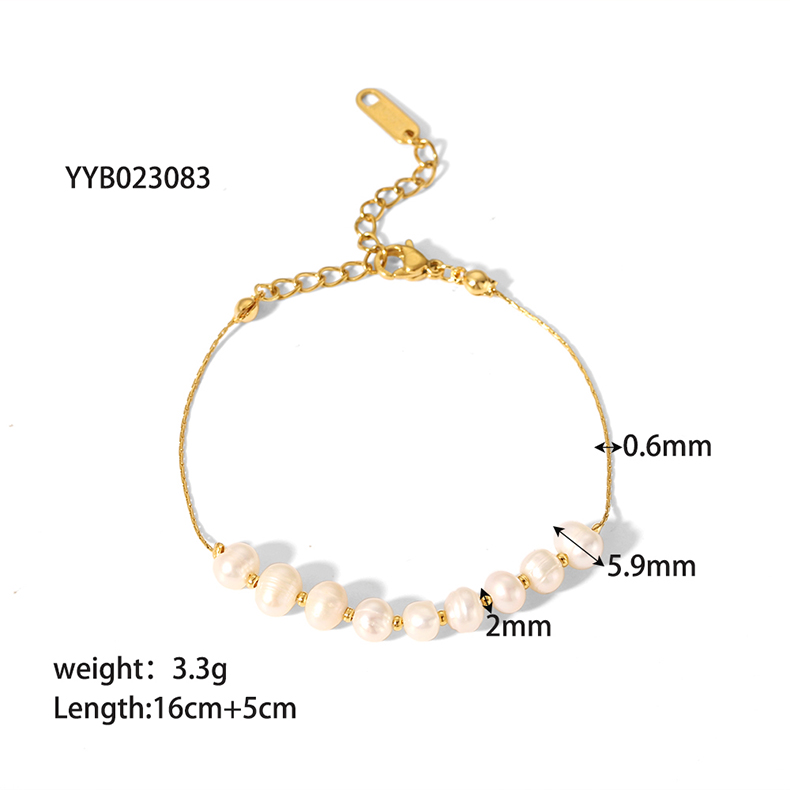 Acier Inoxydable 304 Perle D'eau Douce Plaqué Or 18K Dame Style Coréen Placage Géométrique Bracelets Collier display picture 4