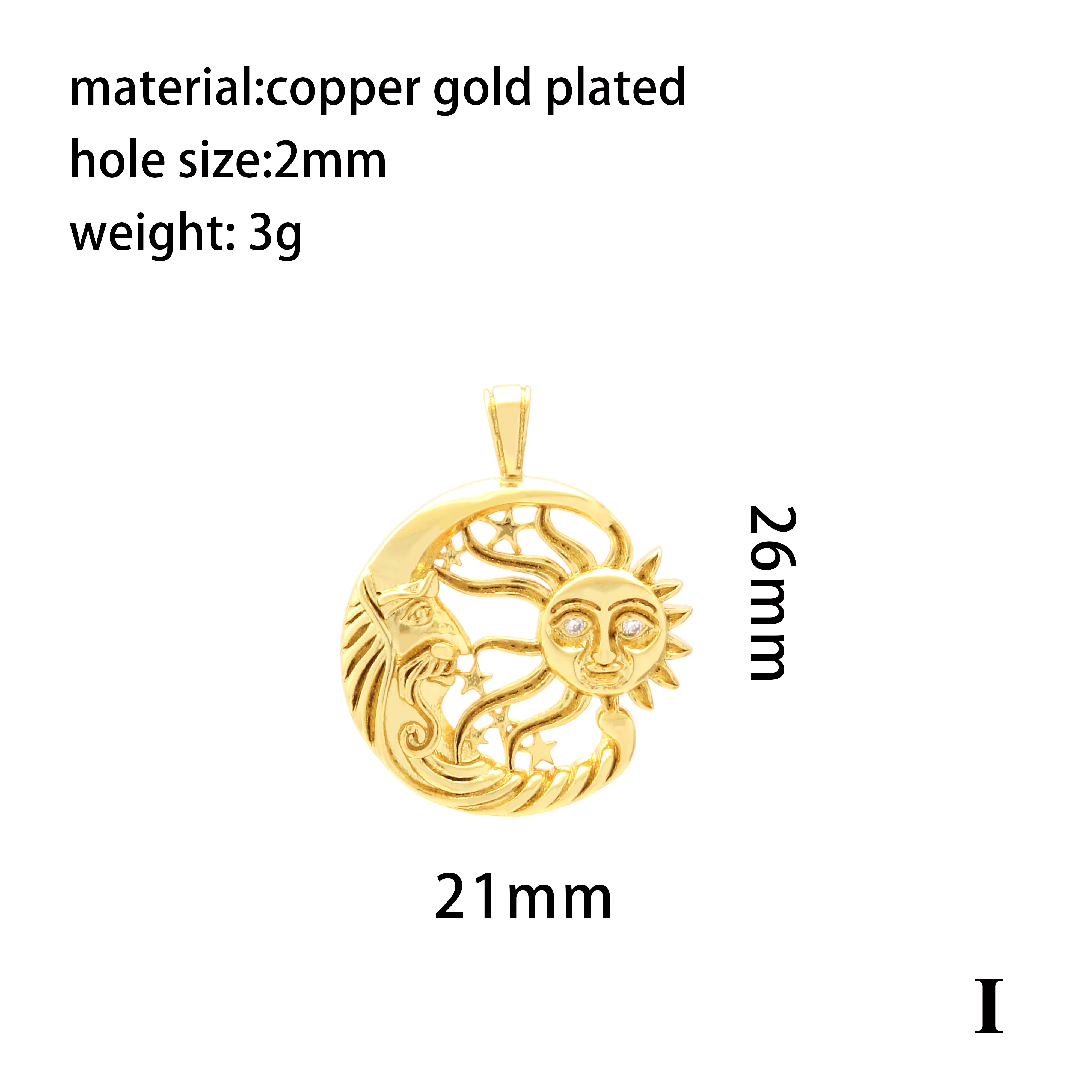 Retro Simple Style Streetwear Cross Sun Heart Shape Copper Plating Inlay Zircon 18k Gold Plated Charms display picture 12