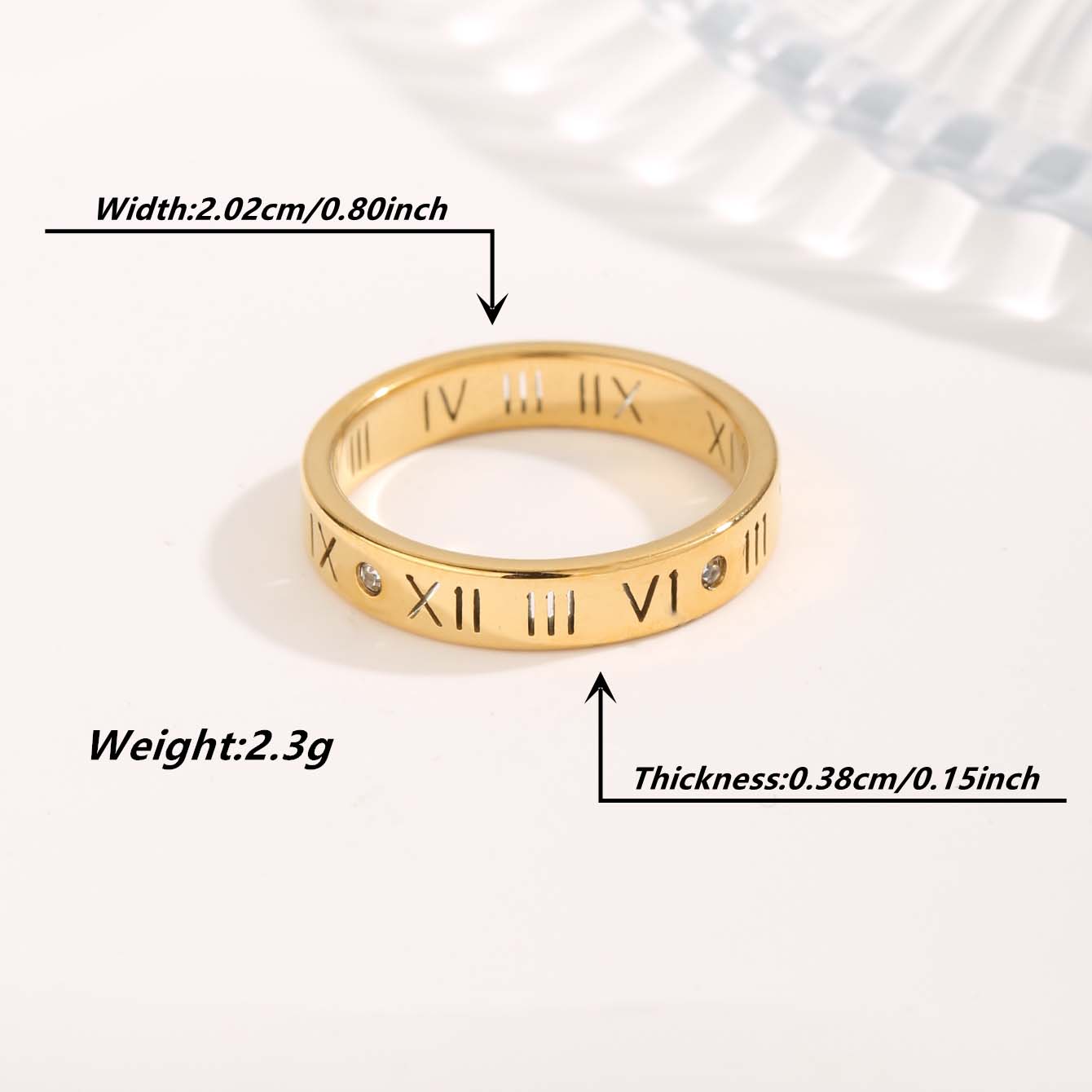 Simple Style Classic Style Circle Roman Numeral Checkered Titanium Steel Copper Plating Inlay Zircon Gold Plated Rings display picture 4