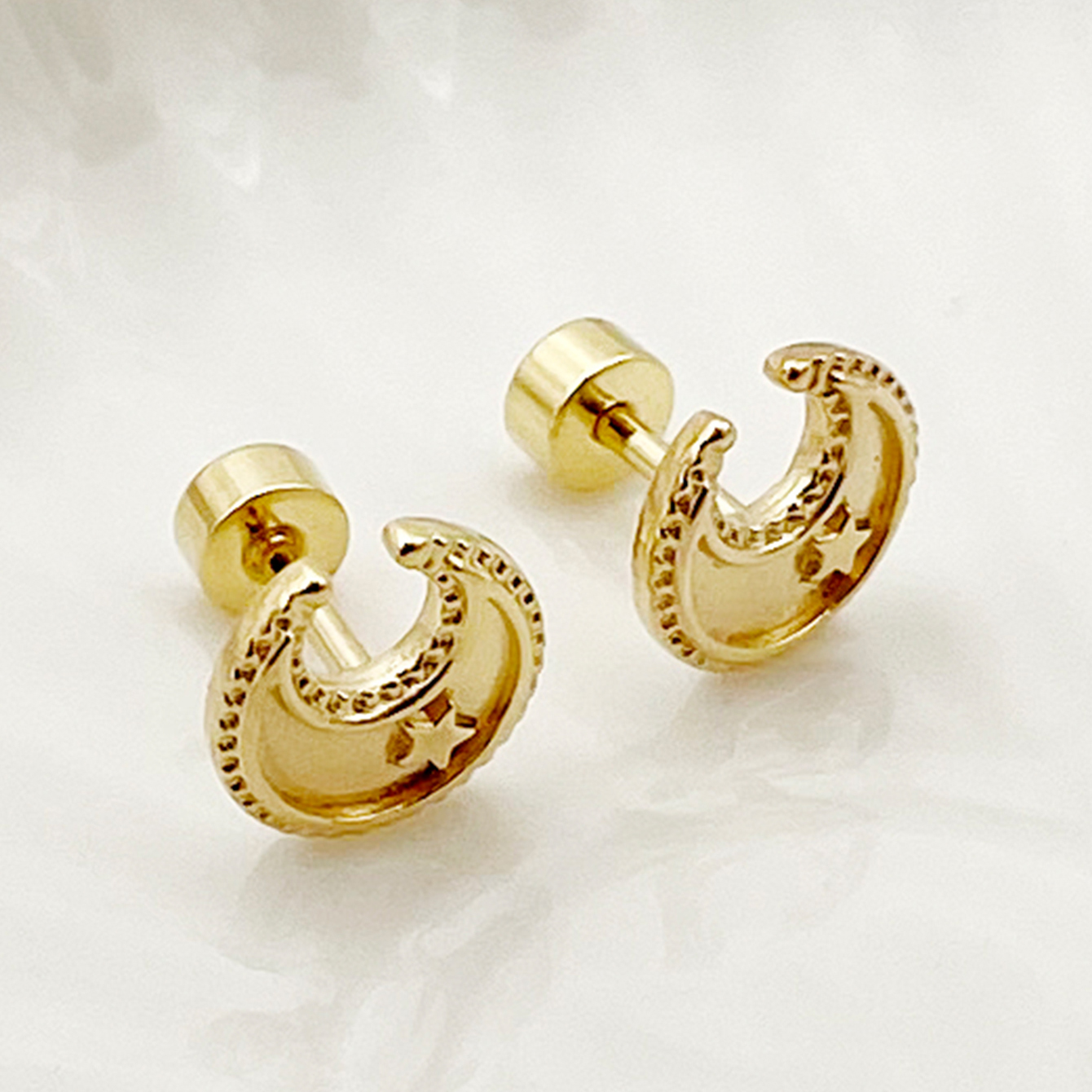 1 Pair Basic Simple Style Star Moon Heart Shape Plating 304 Stainless Steel 14K Gold Plated Ear Studs display picture 3