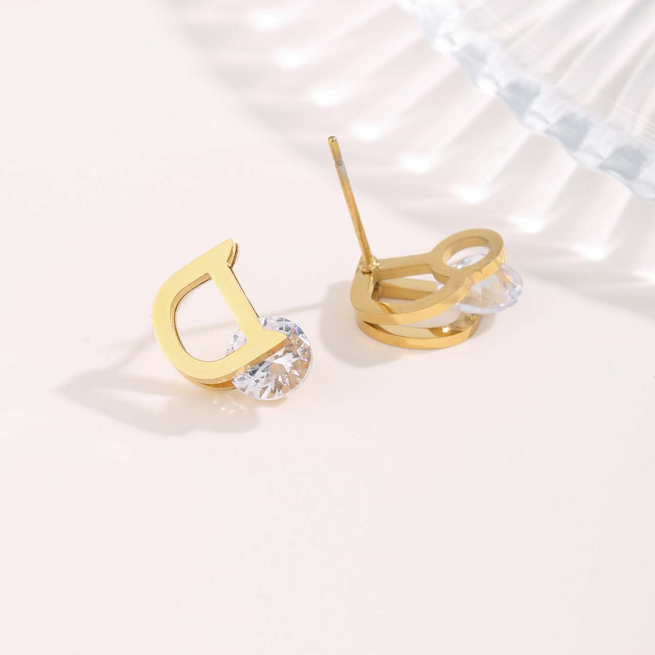 1 Pair Streetwear Irregular Square Water Droplets Plating Titanium Steel Gold Plated Ear Studs display picture 5