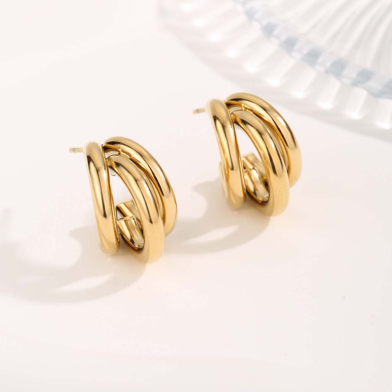 1 Pair Streetwear Irregular Square Water Droplets Plating Titanium Steel Gold Plated Ear Studs display picture 8