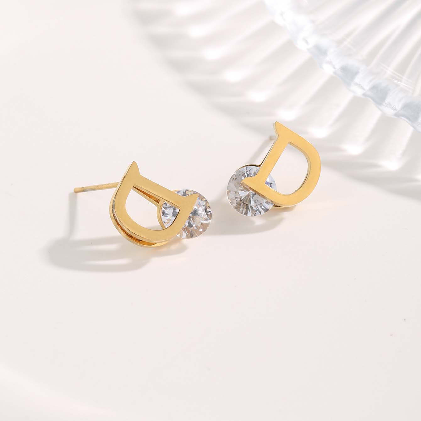 1 Pair Streetwear Irregular Square Water Droplets Plating Titanium Steel Gold Plated Ear Studs display picture 6