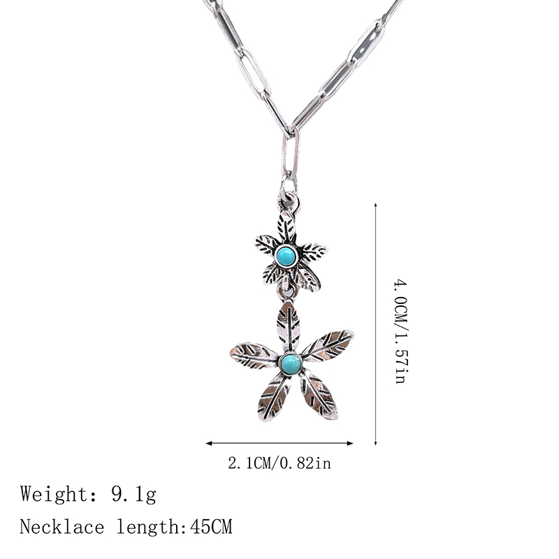 Wholesale Jewelry Bohemian Retro Flower Alloy Turquoise Inlay Pendant Necklace display picture 1