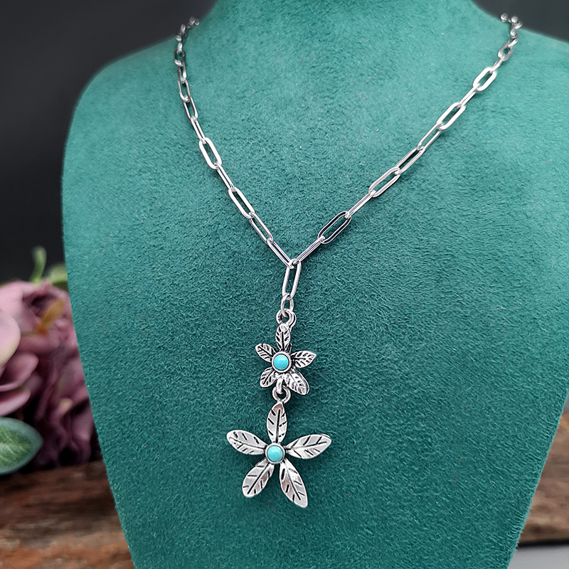 Wholesale Jewelry Bohemian Retro Flower Alloy Turquoise Inlay Pendant Necklace display picture 6