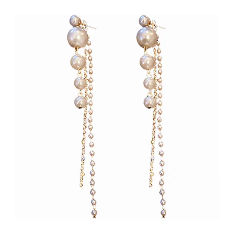 1 Pair Korean Style Solid Color Inlay Alloy Rhinestones Pearl Gold Plated Drop Earrings display picture 1
