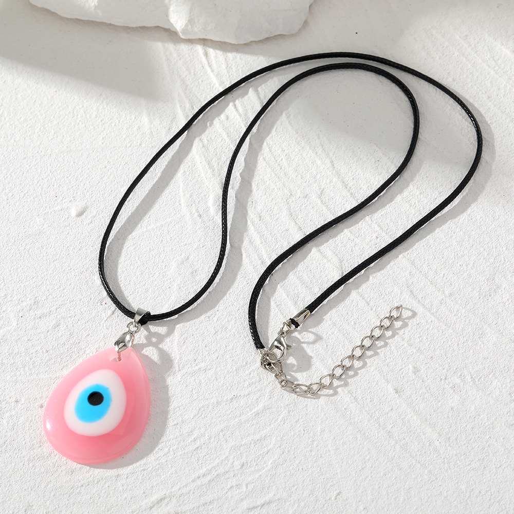 Retro Simple Style Devil's Eye Water Droplets Resin Leather Rope Women's Pendant Necklace display picture 8