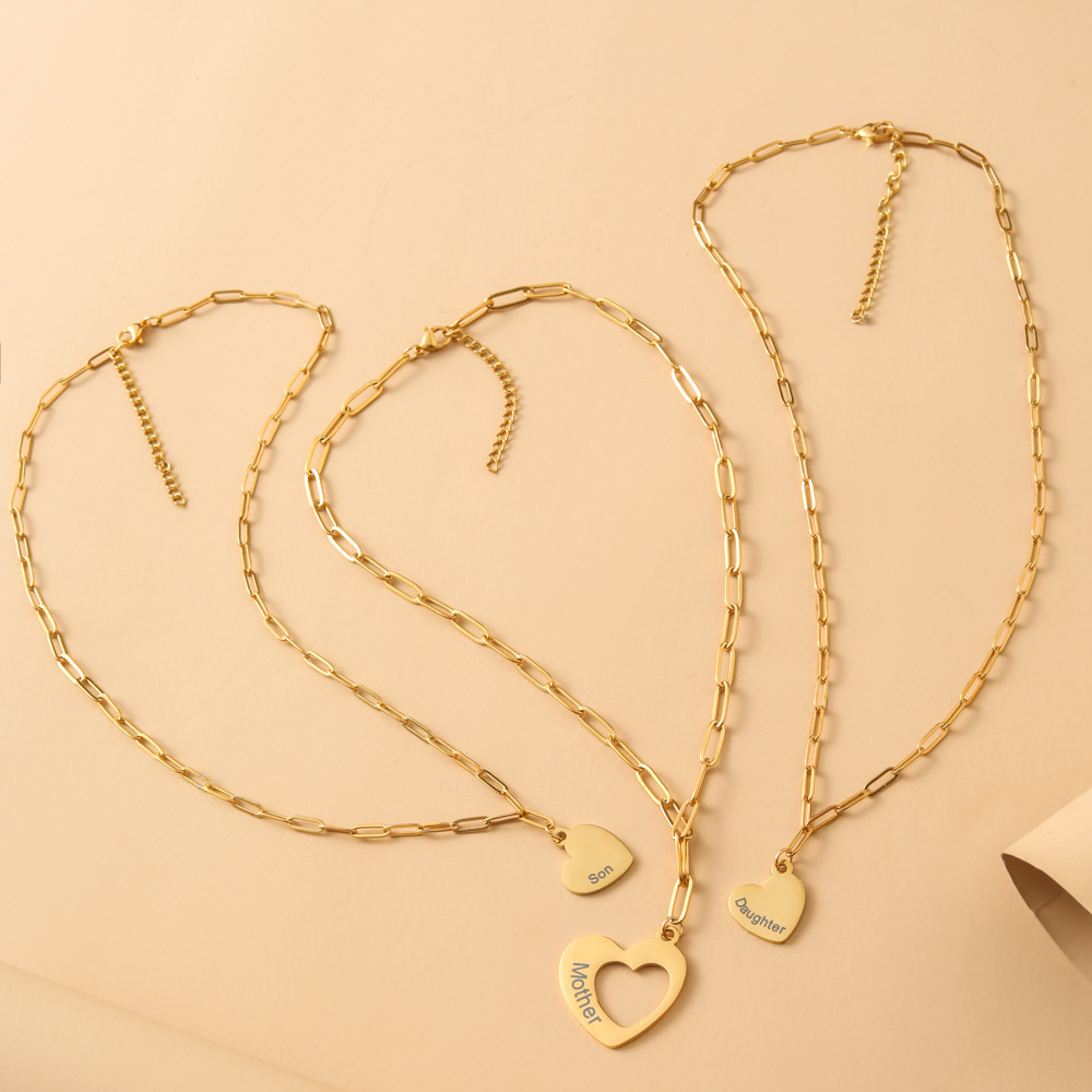 Stainless Steel 18K Gold Plated MAMA Heart Shape Hollow Out Pendant Necklace display picture 3