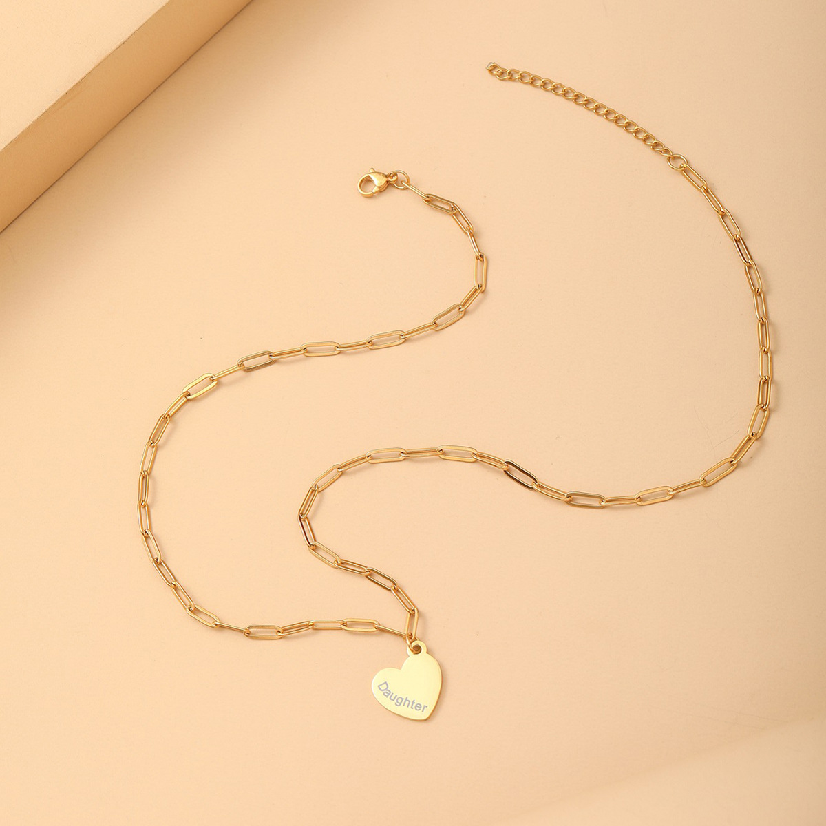 Stainless Steel 18K Gold Plated MAMA Heart Shape Hollow Out Pendant Necklace display picture 7