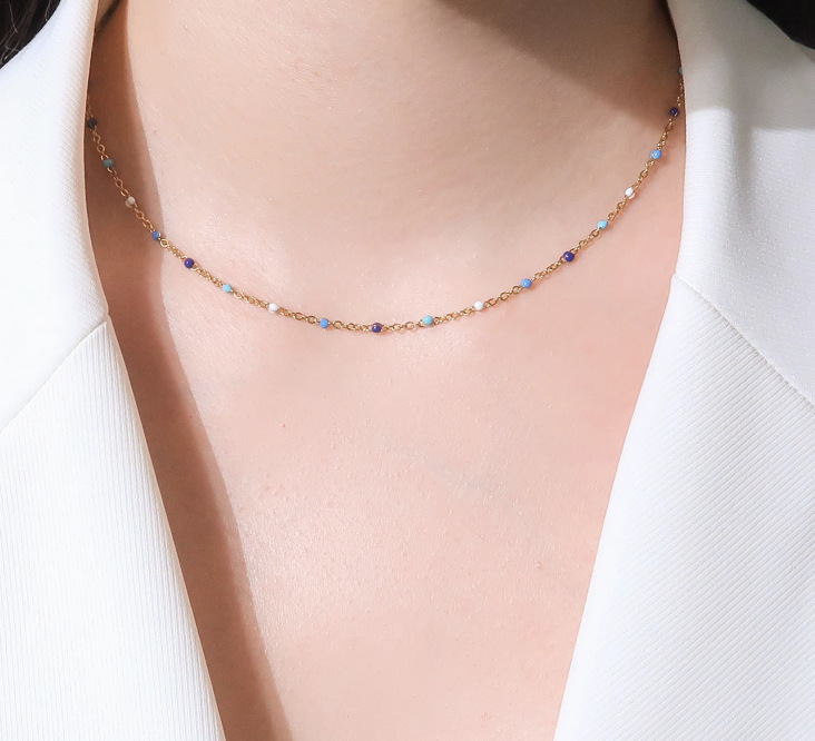 Style Simple Couleur Unie Acier Au Titane Placage Incruster Zircon Plaqué Or 18k Collier display picture 7