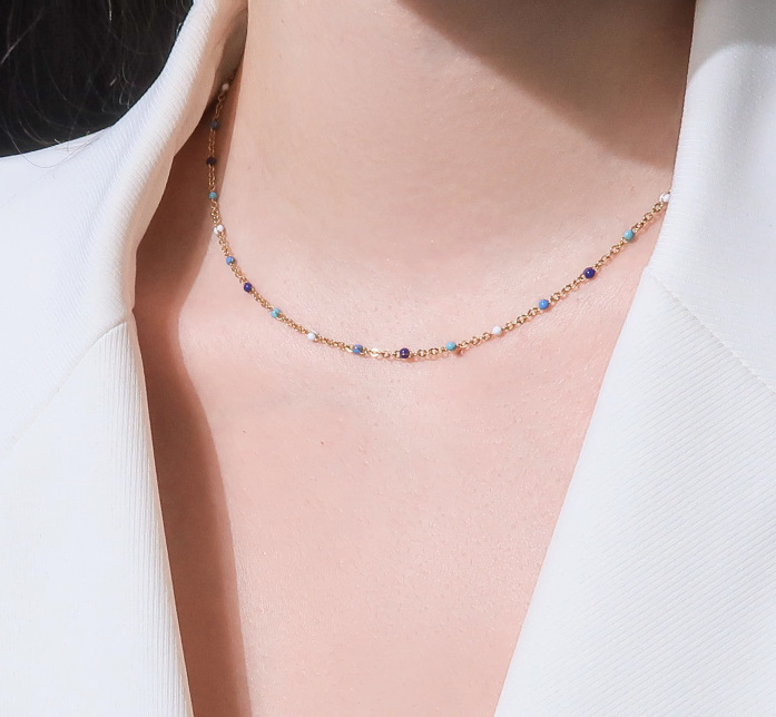 Style Simple Couleur Unie Acier Au Titane Placage Incruster Zircon Plaqué Or 18k Collier display picture 9