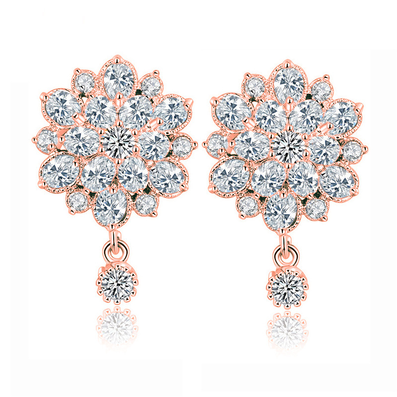 1 Pair Glam Simple Style Water Droplets Flower Snowflake Irregular Plating Inlay Copper Zircon Rhodium Plated Ear Studs display picture 8