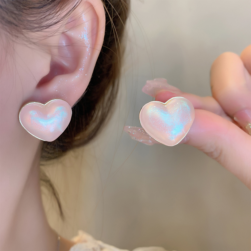 1 Pair Cute Simple Style Heart Shape Inlay Copper Alloy Acrylic Ear Studs display picture 3