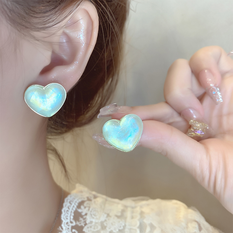 1 Pair Cute Simple Style Heart Shape Inlay Copper Alloy Acrylic Ear Studs display picture 1