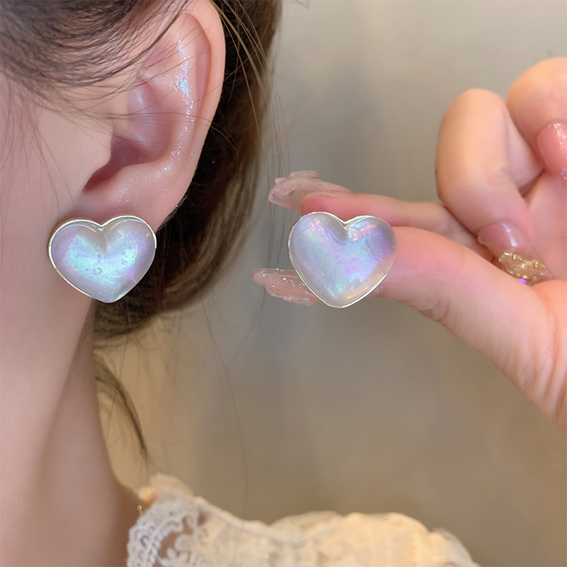 1 Pair Cute Simple Style Heart Shape Inlay Copper Alloy Acrylic Ear Studs display picture 2