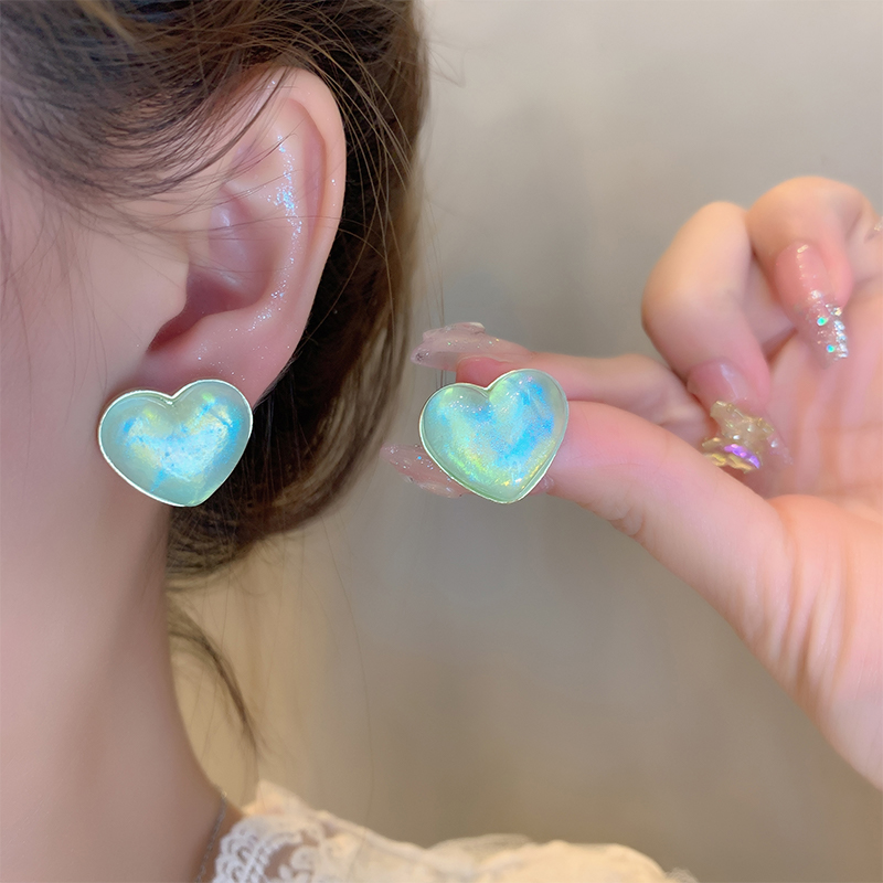 1 Pair Cute Simple Style Heart Shape Inlay Copper Alloy Acrylic Ear Studs display picture 5