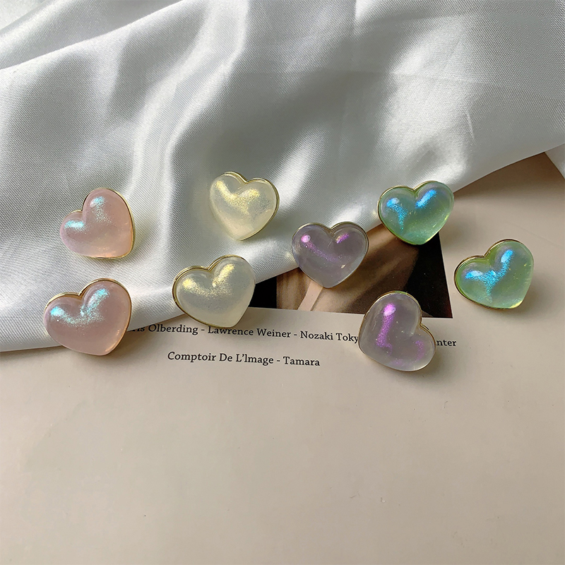 1 Pair Cute Simple Style Heart Shape Inlay Copper Alloy Acrylic Ear Studs display picture 6