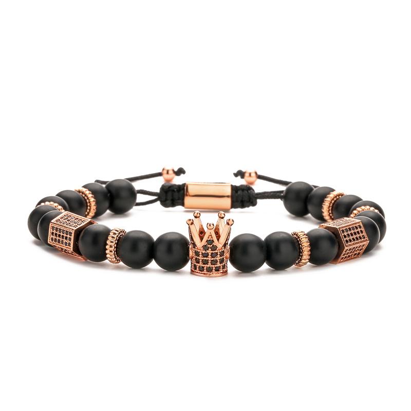 Ethnic Style Geometric Crown Natural Stone Copper Inlay Zircon Men's Bracelets display picture 4