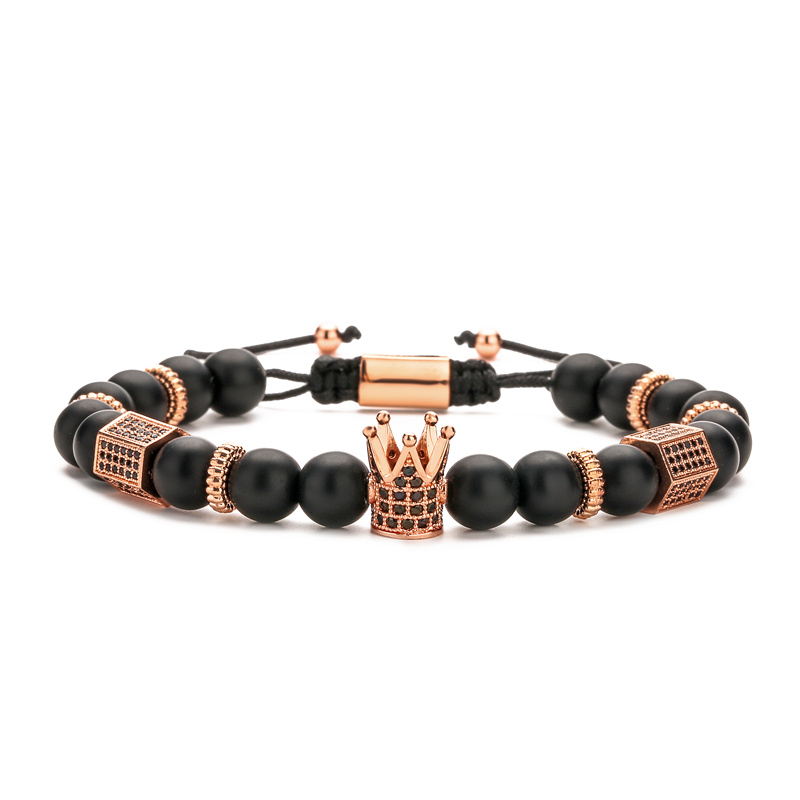 Ethnischer Stil Geometrisch Krone Ein Naturstein Kupfer Inlay Zirkon Männer Armbänder display picture 4