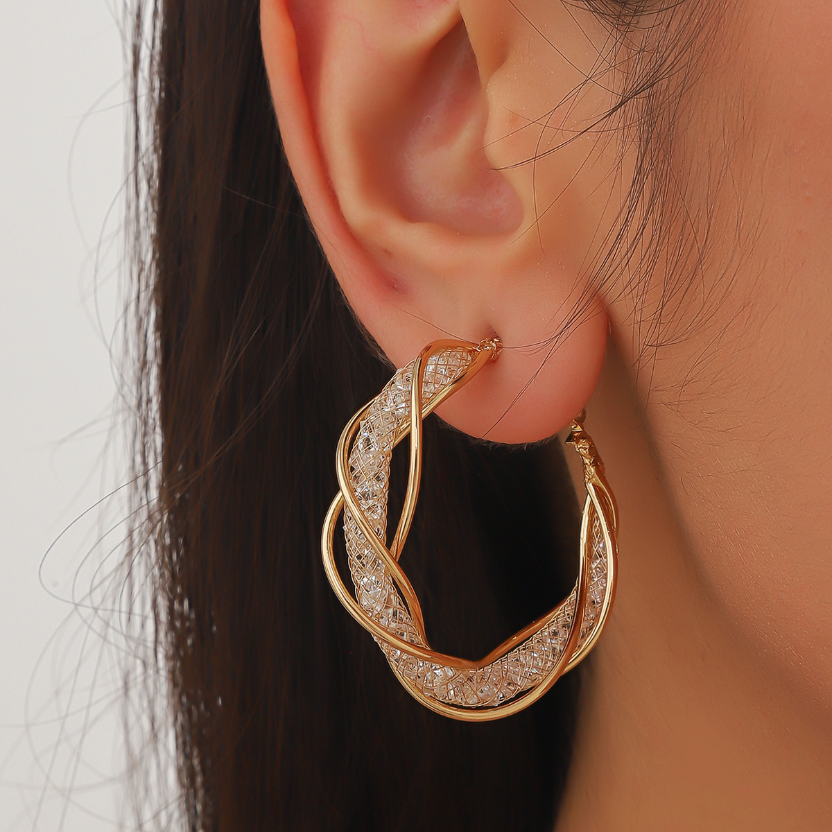 1 Set Korean Style C Shape Circle Ferroalloy Earrings display picture 4