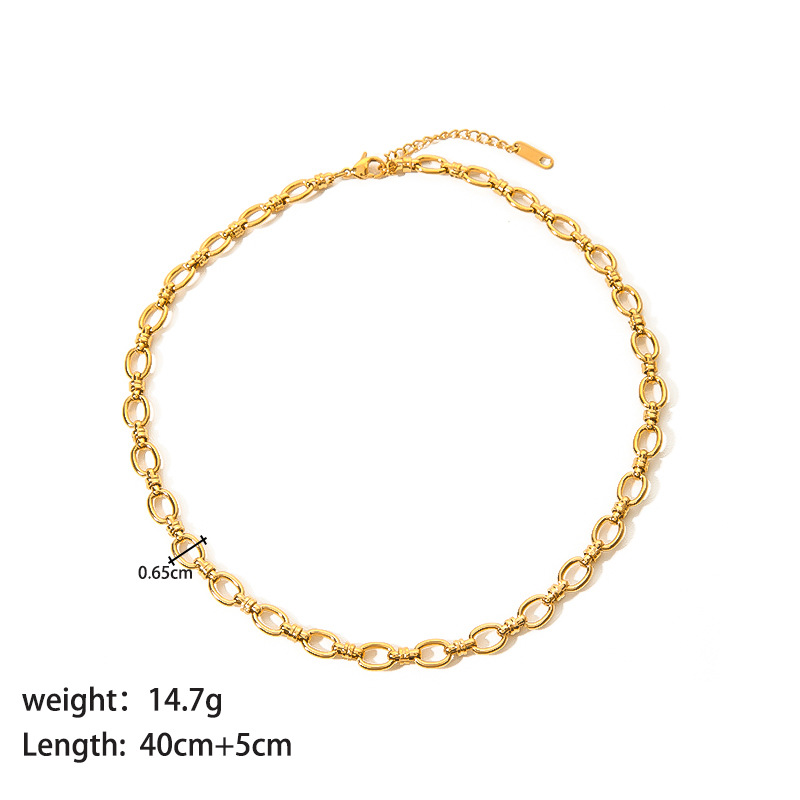 Edelstahl 304 18 Karat Vergoldet Einfacher Stil Klassischer Stil Strassenmode Überzug Einfarbig Armbänder Halskette display picture 4