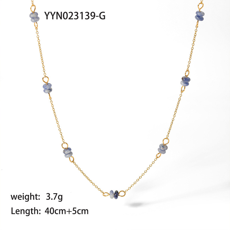 201 Stainless Steel Natural Stone 18K Gold Plated Princess Sweet Commute Beaded Plating Solid Color Natural Stone Handmade Necklace display picture 2