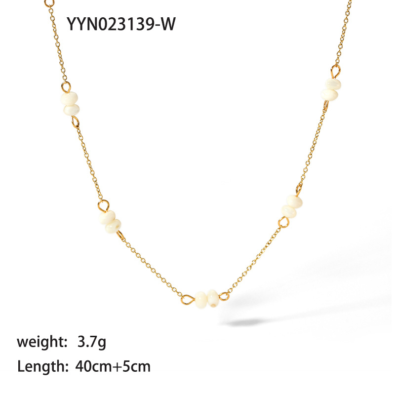 201 Stainless Steel Natural Stone 18K Gold Plated Princess Sweet Commute Beaded Plating Solid Color Natural Stone Handmade Necklace display picture 3