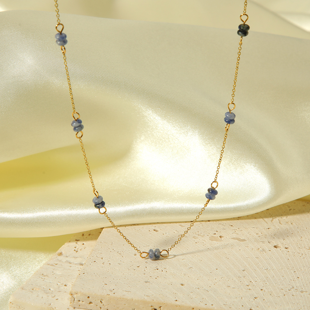 201 Stainless Steel Natural Stone 18K Gold Plated Princess Sweet Commute Beaded Plating Solid Color Natural Stone Handmade Necklace display picture 10