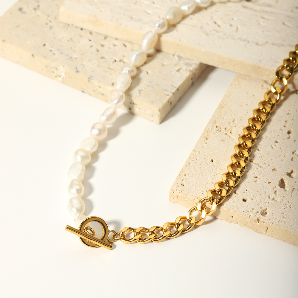 201 Edelstahl Süßwasserperle 18 Karat Vergoldet Luxuriös Romantisch Perlen Überzug Farbblock Halskette display picture 3